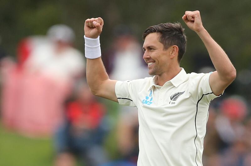 New Zealand's Trent Boult celebrates the wicket of India's Rishabh Pant during the second Test at the Hagley Oval in Christchurch Reuters