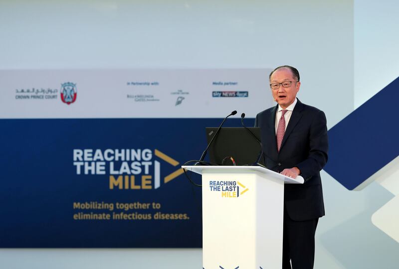 Abu Dhabi, United Arab Emirates - November 15th, 2017: Key note speech by Dr. Jim Yong Kim, President, The World Bank Group at Reaching the Last Mile: Mobilizing Together to Eliminate Infectious Diseases. Wednesday, November 15th, 2017 at Abu Dhabi Global Market, Authorities Building, ADGM Square, Al Maryah Island, Abu Dhabi. Chris Whiteoak / The National
