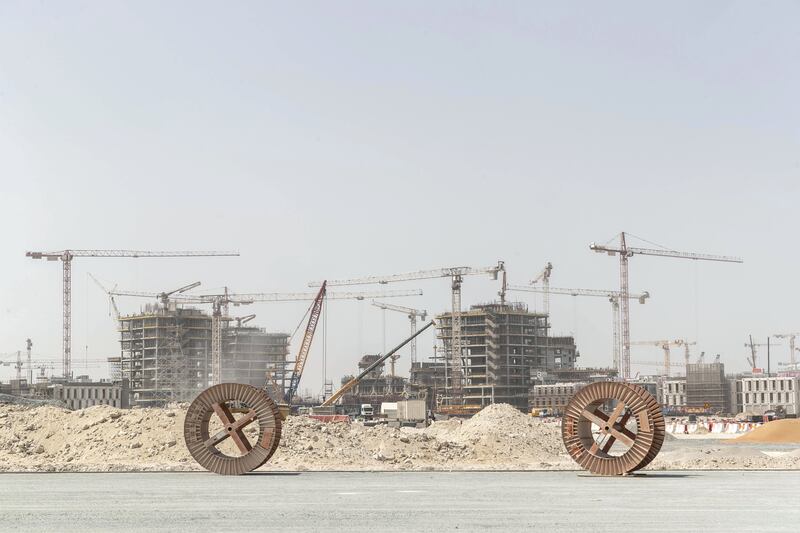 DUBAI, UNITED ARAB EMIRATES. 11 OCTOBER 2018. Site visit to the Expo 2020 construction site. Heavy construction underway in preperation to the build up to 2010.
General image as one enters the site. (Photo: Antonie Robertson/The National) Journalist: Ramola Talwar. Section: National.