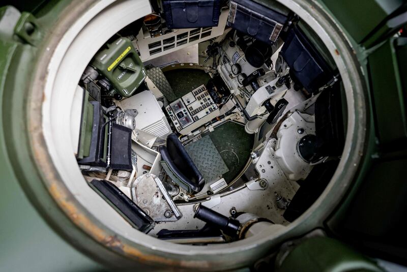 A view into the turret of a Marder armoured infantry fighting vehicle that is being repaired in Unterluess, Germany. AFP