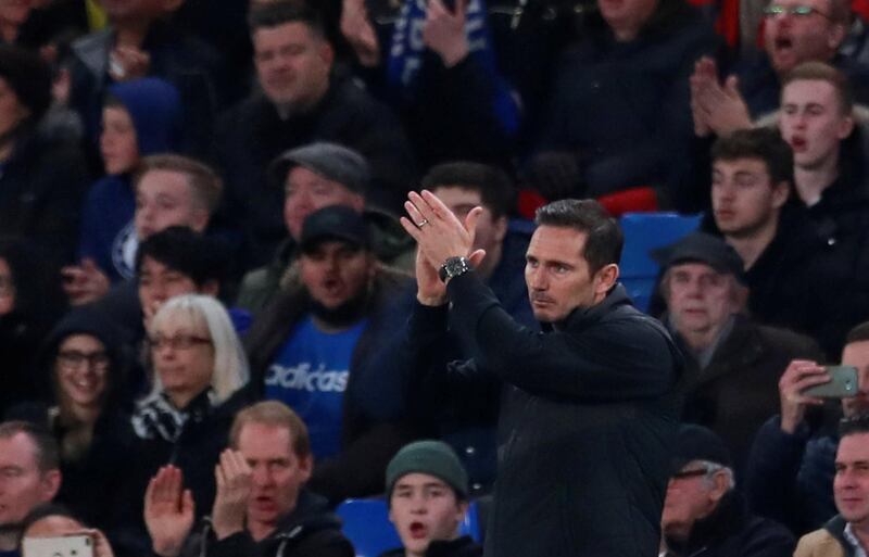 Frank Lampard applauds the fans inside Stamford Bridge. Reuters