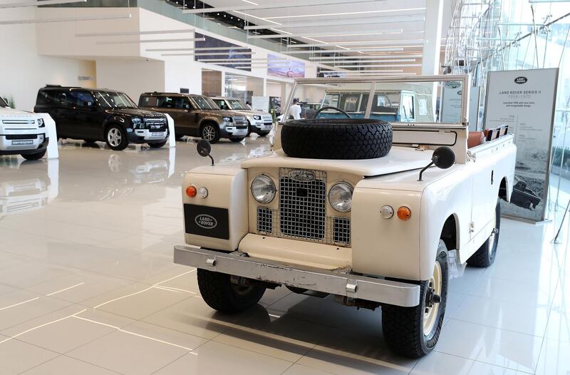 DUBAI, UNITED ARAB EMIRATES , June 27 – 2020 :- Classic Land Rover Defender on display at the Land Rover Defenders showroom on Sheikh Zayed Road in Dubai. (Pawan Singh / The National) For Motoring. Story by Simon