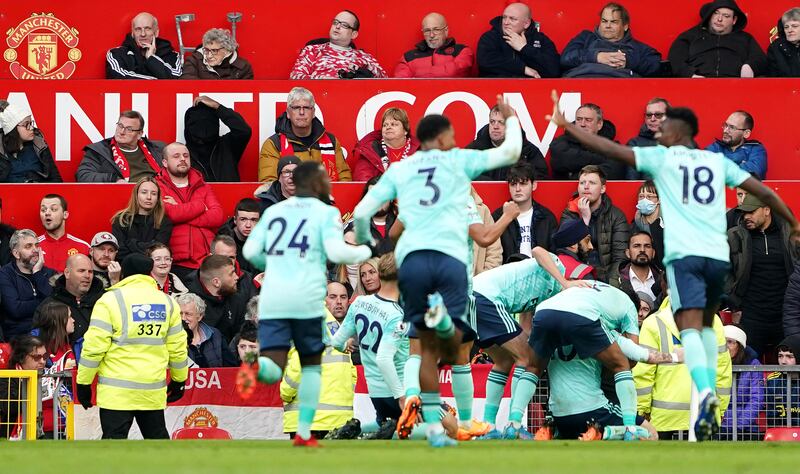 Leicester City celebrate a James Maddison goal that was overturned by VAR. PA