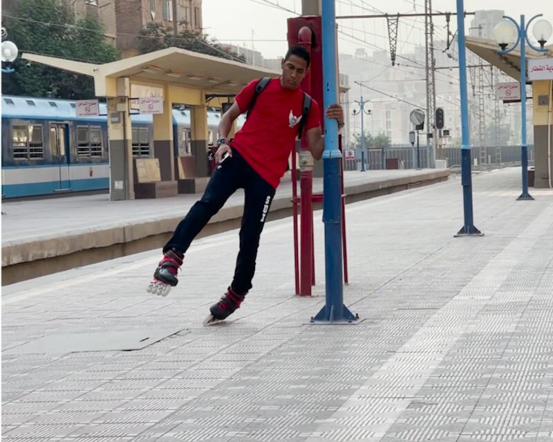 Mohamed Elsayed, co-founder of Cairo Skaters and his team.