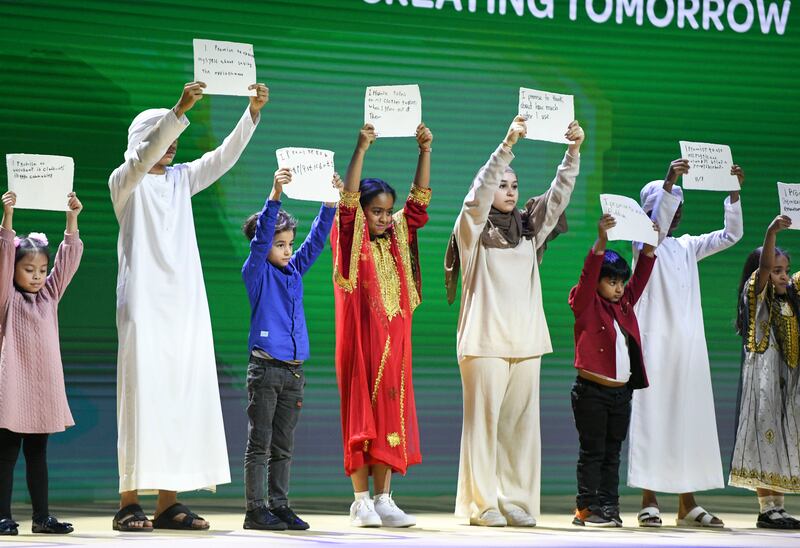A stage performance at the 12th World Environmental Education Congress in Abu Dhabi.  Khushnum Bhandari / The National
