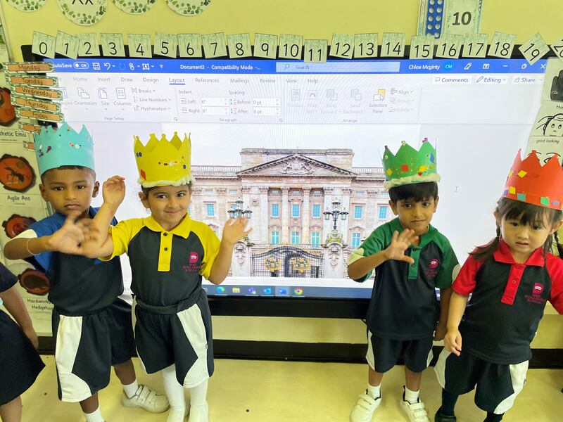 Pupils wore crowns and learnt about Buckingham Palace ahead of the coronation ceremony. Photo: Gems Royal Dubai School
