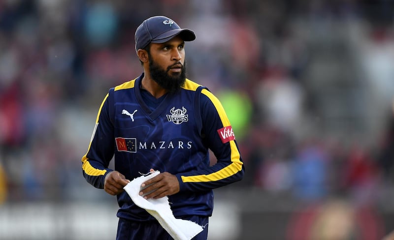 MANCHESTER, ENGLAND - JULY 20:  Adil Rashid of Yorkshire during the Vitality Blast match between Lancashire Lighting and Yorkshire Vikings at Old Trafford on July 20, 2018 in Manchester, England.  (Photo by Gareth Copley/Getty Images)