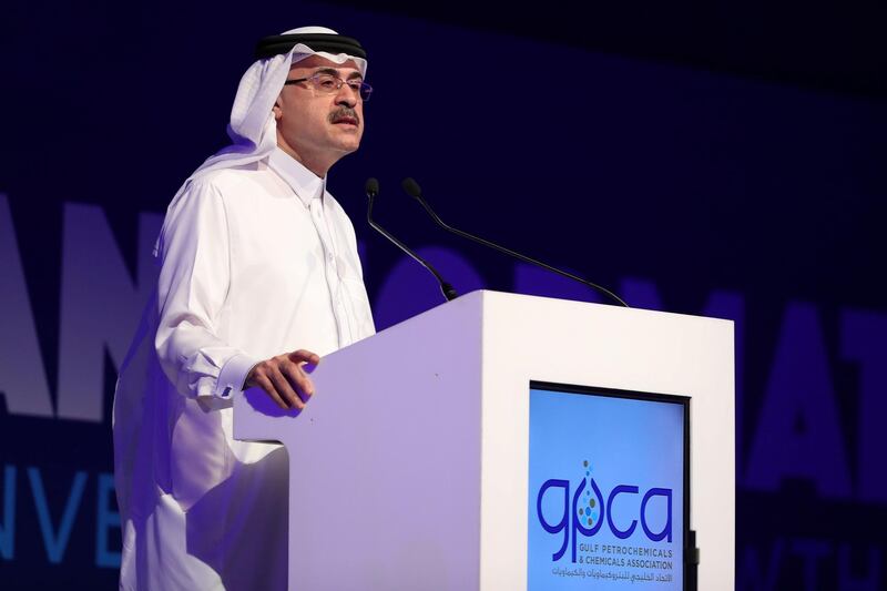 Dubai, United Arab Emirates - November 27, 2018: Amin Nasser, President and CEO, Saudi Aramco speaks at the Gulf Petrochemicals and Chemicals Forum. Tuesday the 27th of November 2018 in Madinat, Dubai. Chris Whiteoak / The National