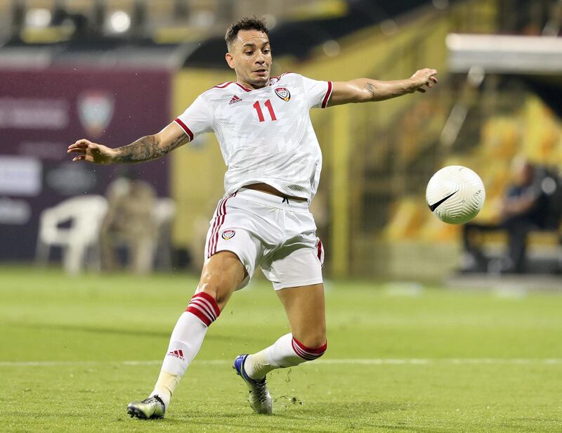 Caio Canedo of the UAE during the game between the UAE and Malaysia in the World cup qualifiers at the Zabeel Stadium, Dubai on June 3rd, 2021. Chris Whiteoak / The National. 
Reporter: John McAuley for Sport