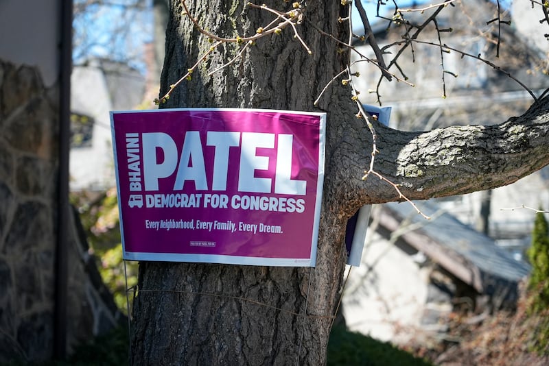 A Bhavini Patel sign posted to a tree in Squirrel Hill