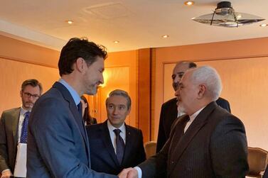 Canadian Pime Minister Justin Trudeau  greets Iranian Foreign Minister Mohammad Javad Zarif at the 56th Munich Security Conference (MSC) on February February 14, 2020. EPA