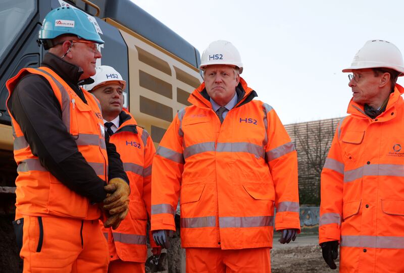 Then-prime minister Boris Johnson on a visit to Curzon Street Station in Birmingham in February 2020. Getty Images