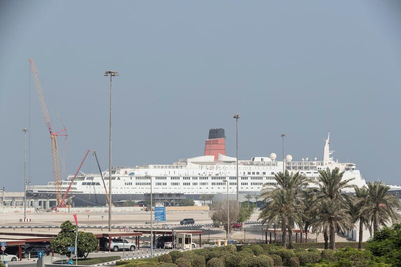 DUBAI, UNITED ARAB EMIRATES. 20 September 2017. The decommissioned Queen Elizabeth  2 (QE2) cruise ship moored in Rashid Port (Photo: Antonie Robertson/The National) Journalist: John Dennehy. Section: National.