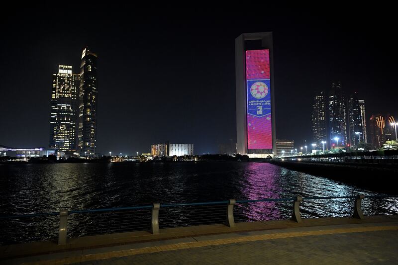 The Adnoc Pro League logo is projected on to the Adnoc building following the partnership with the UAE Pro League. Courtesy Adnoc Pro League