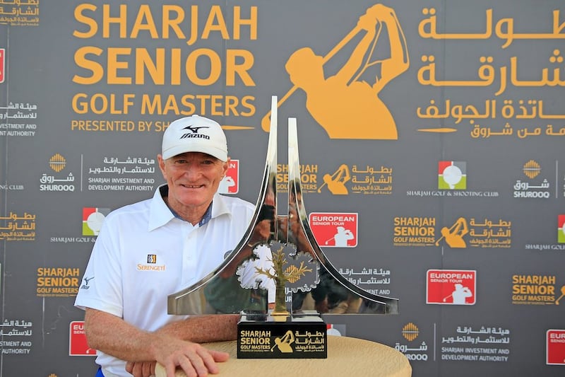 Chris Williams of South Africa poses with the trophy after the final round of the Sharjah Senior Golf Masters played at Sharjah Golf & Shooting Club on March 18, 2017 in Sharjah, United Arab Emirates. Phil Inglis / Getty Images