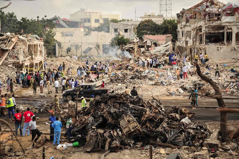 A general view of the scene of the explosion.  Mohamed Abdiwahab / AFP Photo