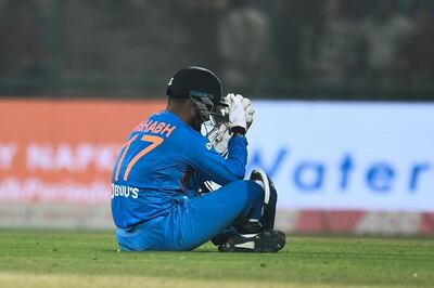 India's wicketkeeper Rishabh Pant reacts during the first T20 international cricket match of a three-match series between Bangladesh and India, at Arun Jaitley Cricket Stadium in New Delhi on November 3, 2019. ----IMAGE RESTRICTED TO EDITORIAL USE - STRICTLY NO COMMERCIAL USE-----
 / AFP / Jewel SAMAD / ----IMAGE RESTRICTED TO EDITORIAL USE - STRICTLY NO COMMERCIAL USE-----

