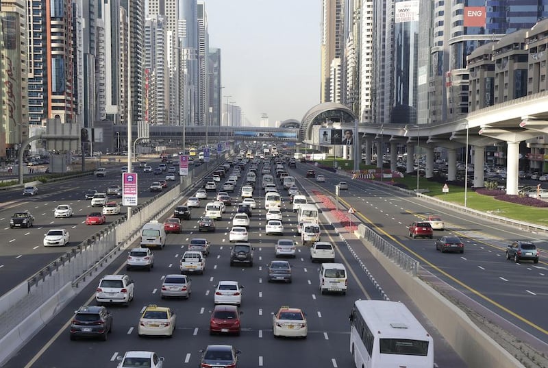 Heavy traffic was reported on Sheikh Zayed Road, the main commuter road between Abu Dhabi and Dubai. Jeffrey E Biteng / The National