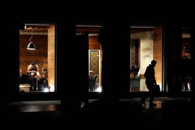 A restaurant during power outages in Odesa. AFP