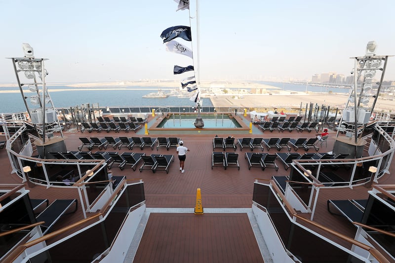 The back deck of the MSC Virtuosa as it docked in Dubai for its official naming ceremony