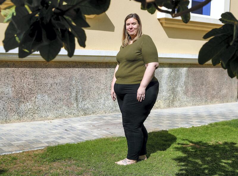 Abu Dhabi, United Arab Emirates, January 1, 2019.  
STORY BRIEF: School worker is hoping a hospital will offer her free bariatric surgery as she can’t afford it herself and the Dh40,000 procedure is not covered by health insurance.  Shannon Pipes wants to drop from !75kg to 100kg. 
Victor Besa / The National
Section:  NA
Reporter:  Nick Webster