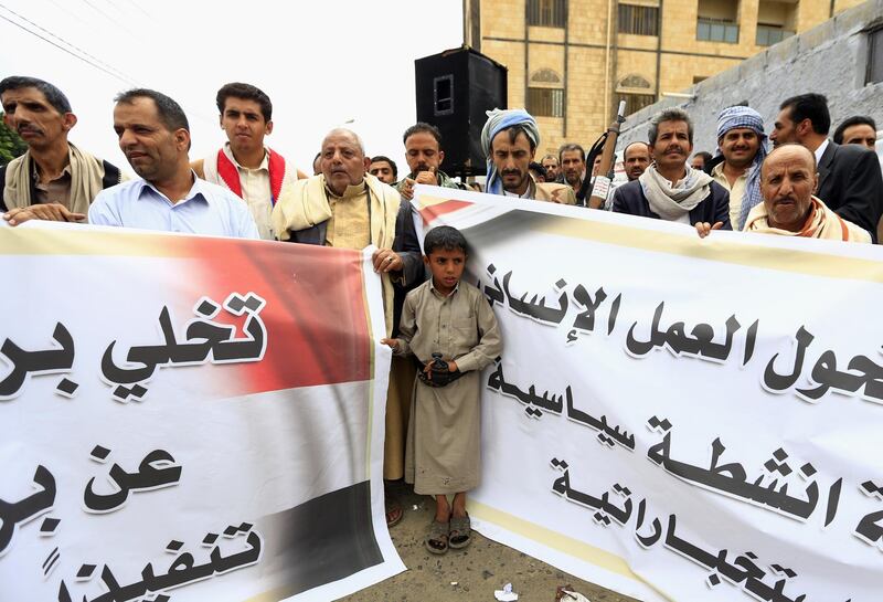 Yemenis protest against the suspension of aid provided by the World Food Programme. AFP