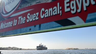 A ship transits the Suez Canal towards the Red Sea near Ismailia, Egypt. Getty Images