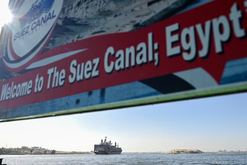 A ship transits the Suez Canal towards the Red Sea near Ismailia, Egypt. Getty Images