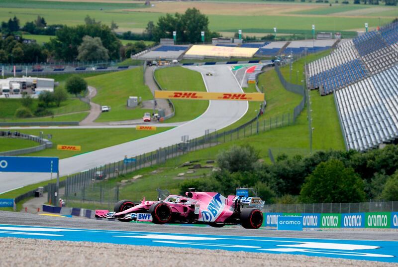 Racing Point's Sergio Perez steers his car during the first practice session. AFP