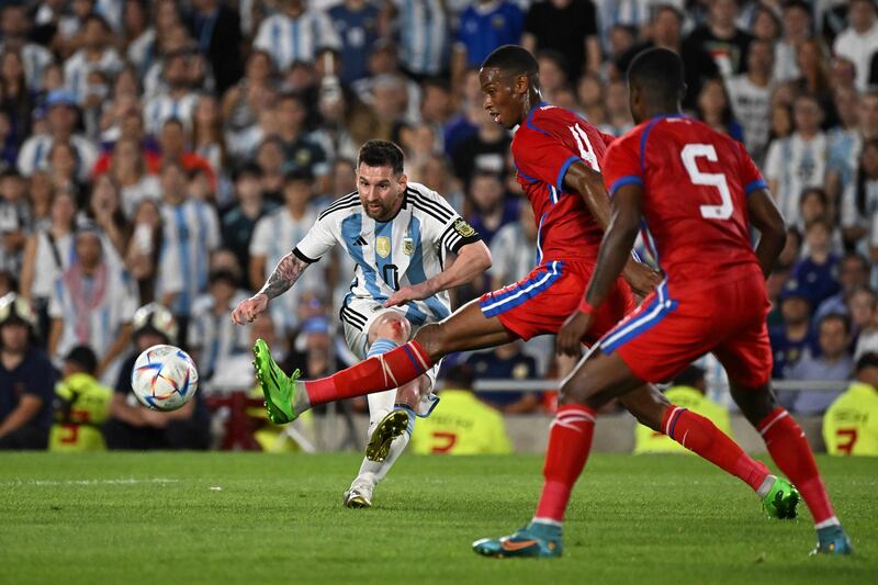 Argentina forward Lionel Messi shoots. AFP