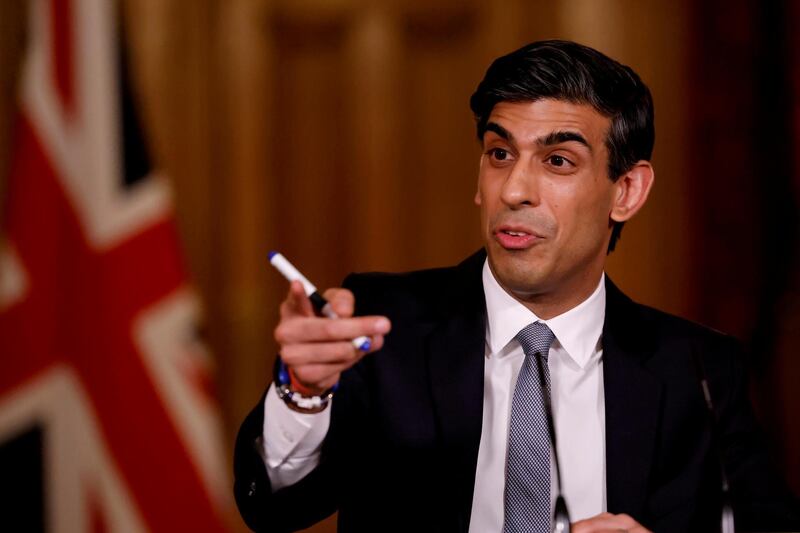 FILE PHOTO: British finance minister Rishi Sunak attends a virtual press conference inside 10 Downing Street in central London, Britain March 3, 2021. Tolga Akmen/Pool via REUTERS/File Photo
