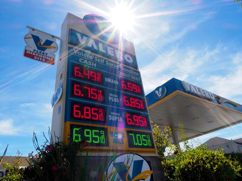 A petrol station in California displays fuel prices in June. Fuel prices in the US have more than doubled since January. EPA/JOHN G.  MABANGLO