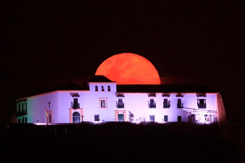 A view of the super moon, above the Convent of Santa Cruz de la Popa, in Cartagena, Colombia.  EPA