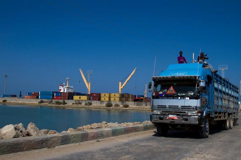 BERBERA, Somalia, DECEMBER 5: Truck carrying cargo drives through the port of Berbera in the autonomous Somaliland that one day hopes to gain independence from war-torn Somalia. (Photo by Paul Schemm for The Washington Post via Getty Images)