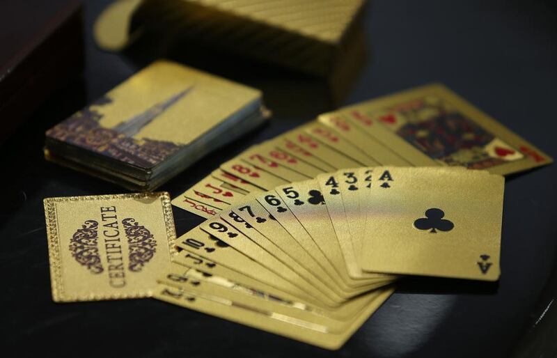 The gold playing cards for sale in Dubai. Pawan Singh / The National