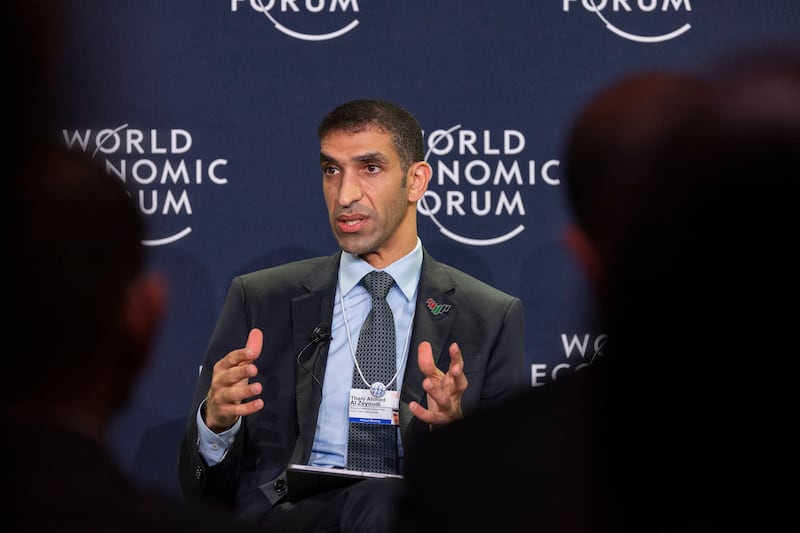 Dr Thani Al Zeyoudi, UAE Minister of State for Foreign Trade, speaks during a WEF session on the future of the Abraham Accords. WEF