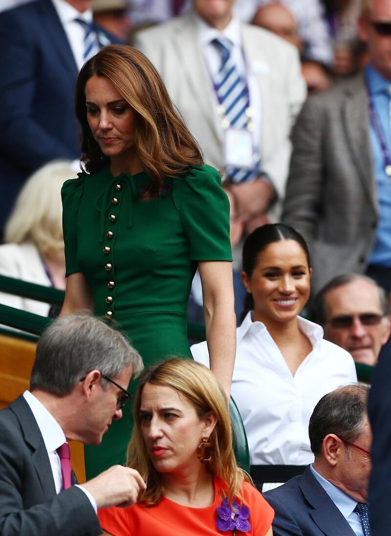 Meghan, Duchess of Sussex, in the Royal Box ahead of the final between Serena Williams of the US and Romania's Simona Halep. Reuters