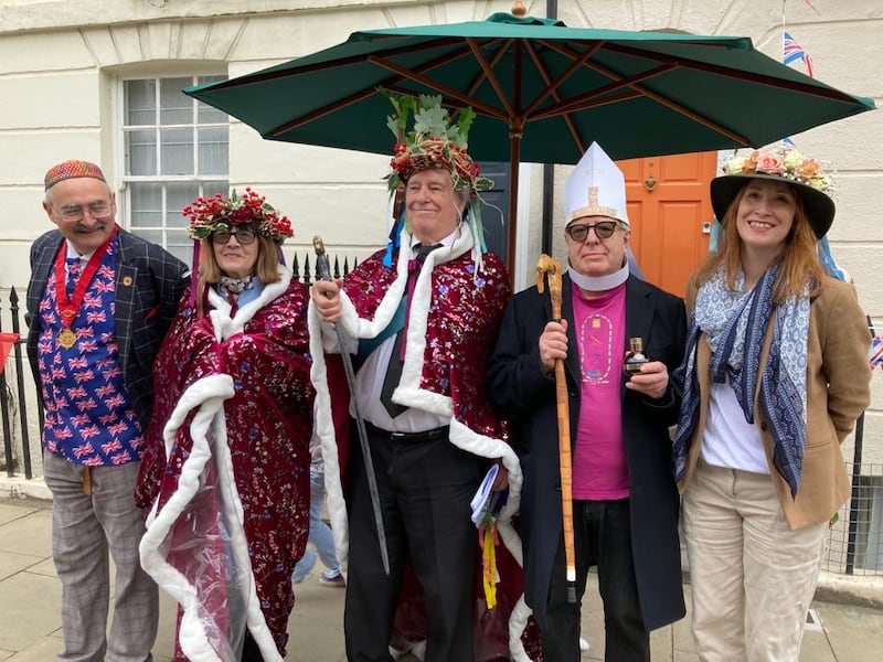 From left: Counsellor Richard Cotton, Anne Marie Salmon, Paul Watkins, Dominic Powers and street party organiser Lindsay Douglas. Photo: Ian Cook