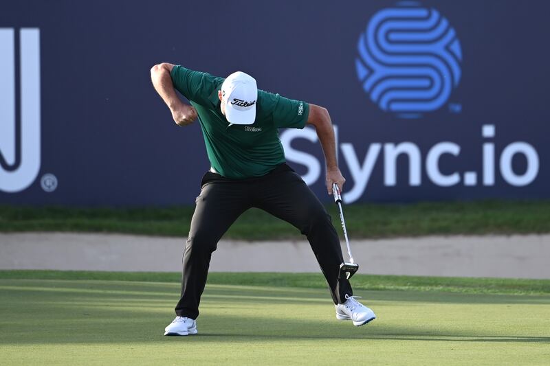 Richard Bland celebrates holing a birdie putt on the 18th hole taking the tournament to a play-off. Getty
