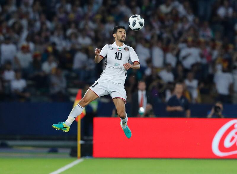 Al Jazira's Mark Boussoufa controls the ball during the Club World Cup semifinal soccer match between Real Madrid and Al Jazira Club at Zayed sport city in Abu Dhabi, United Arab Emirates, Wednesday, Dec. 13, 2017. (AP Photo/Hassan Ammar)