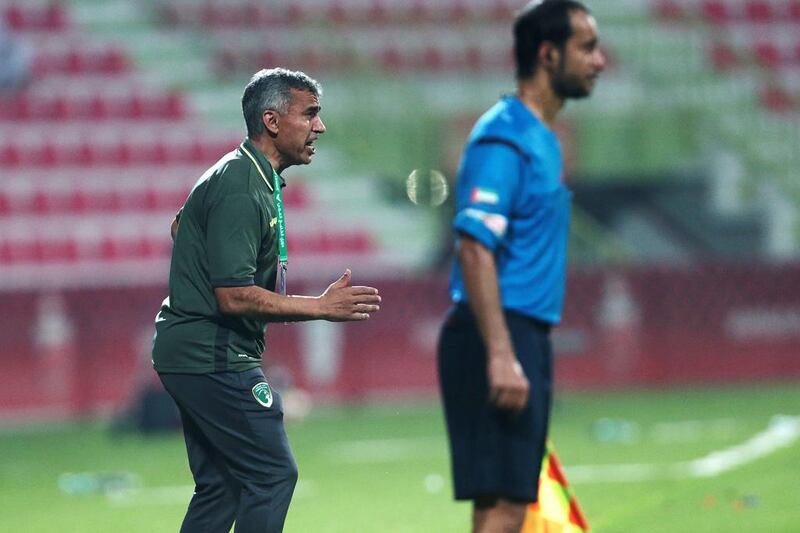 Emirates manager Theo Bucker shown during the Arabian Gulf League match against Al Ahli in Dubai on Saturday. Christopher Pike / The National