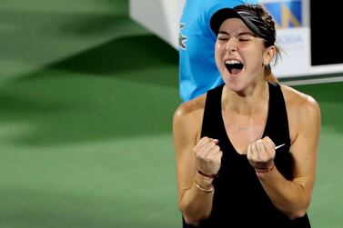 Belinda Bencic celebrates her win over Elina Svitolina in Dubai. AFP