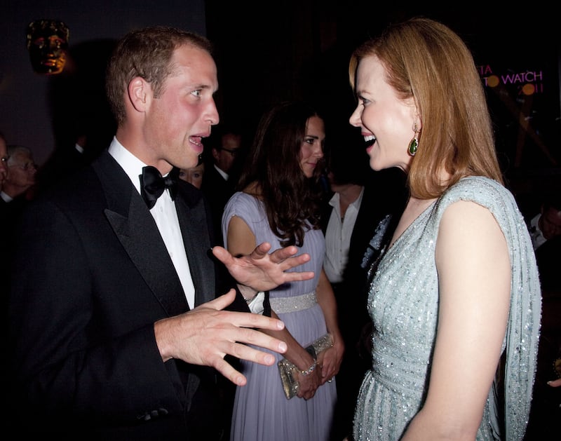 Prince William chats with Nicole Kidman at Bafta's Brits to Watch event at the Belasco Theatre in Los Angeles, California on July 9, 2011. Getty Images