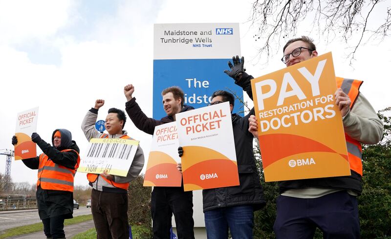 Striking NHS junior doctors in Maidstone, Kent in March. PA