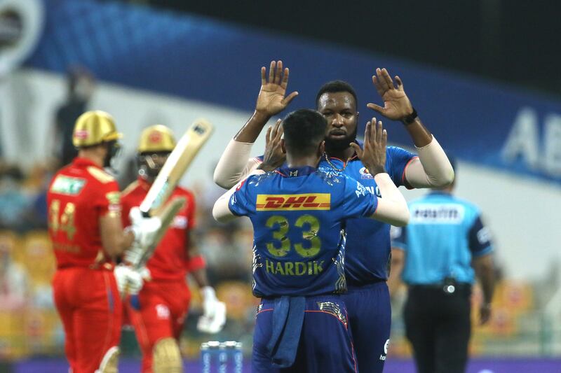 Mumbai Indians players celebrates the wicket of KL Rahul of Punjab Kings at Zayed Cricket Stadium, Abu Dhabi on September 28, 2021. Sportzpics for IPL