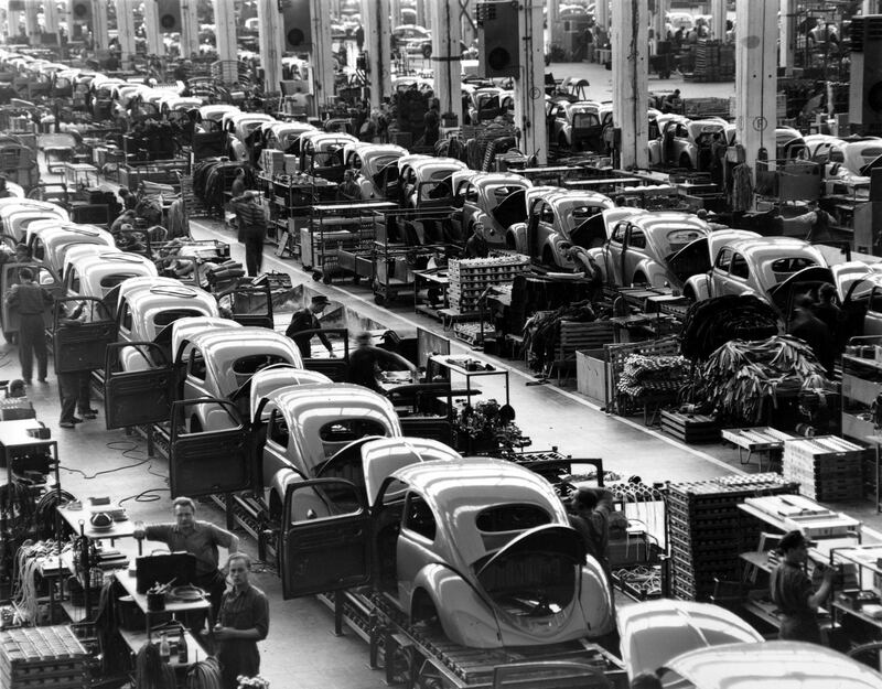 Beetles made in 1954 are assembled in lines at the Volkwagen plant in Wolfsburg, Germany. AP Photo