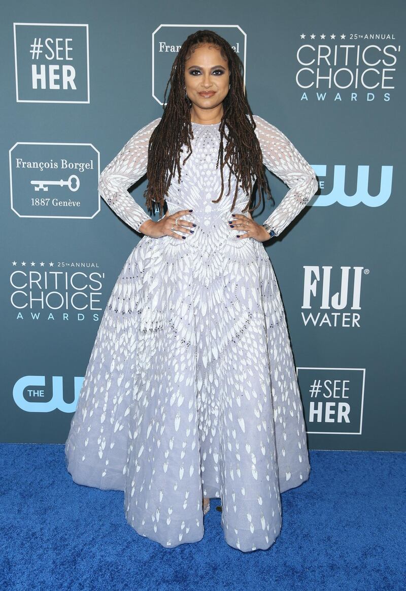 Ava DuVernay, wearing Michael Cinco, arrives at the 25th annual Critics' Choice Awards on Sunday, January 12, 2020. Reuters