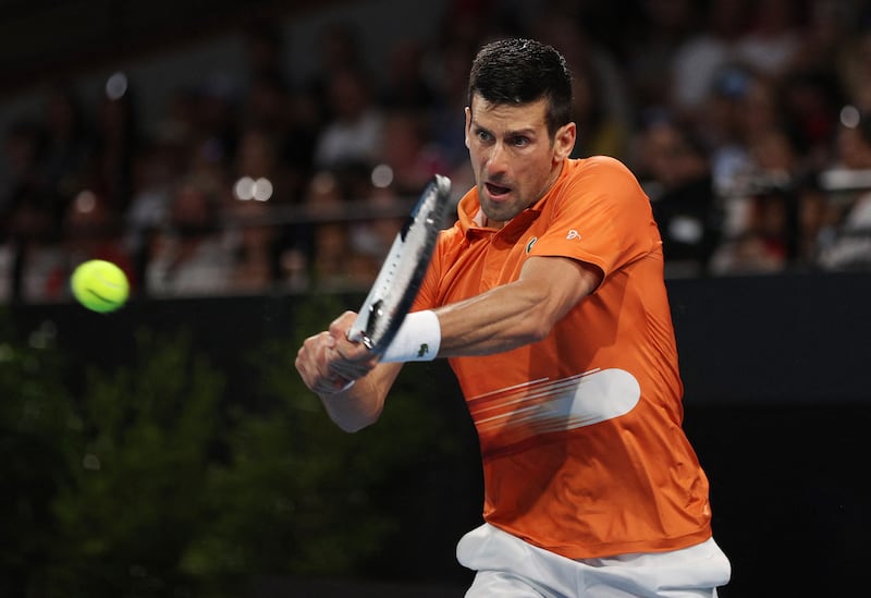 Novak Djokovic hits a backhand to Sebastian Korda during the Adelaide International final. Reuters