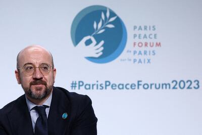 European Council President Charles Michel attends the opening ceremony of the Paris Peace Forum on Friday.  AFP