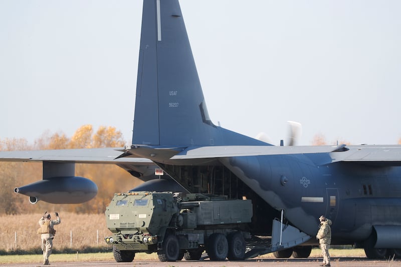 A US Himars is unloaded during military exercises in Latvia. EPA